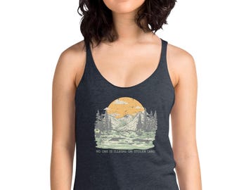 No one is illegal on stolen land racerback tank top, keep the immigrants deport Trump, protest, human rights, Women's Racerback Tank