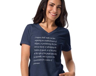 1st Amendment t shirt, freedom of religion, speech, press, right to assemble, petition the government, Women’s relaxed v-neck t-shirt