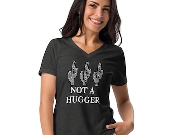 ハグしないTシャツ、サボテンTシャツ、皮肉、反社会的、皮肉、レディースリラックスVネックTシャツ