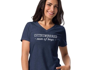 Outnumbered, mom of boys t shirt, funny mom tee, Mother's Day gift, birthday present, Women’s relaxed v-neck t-shirt