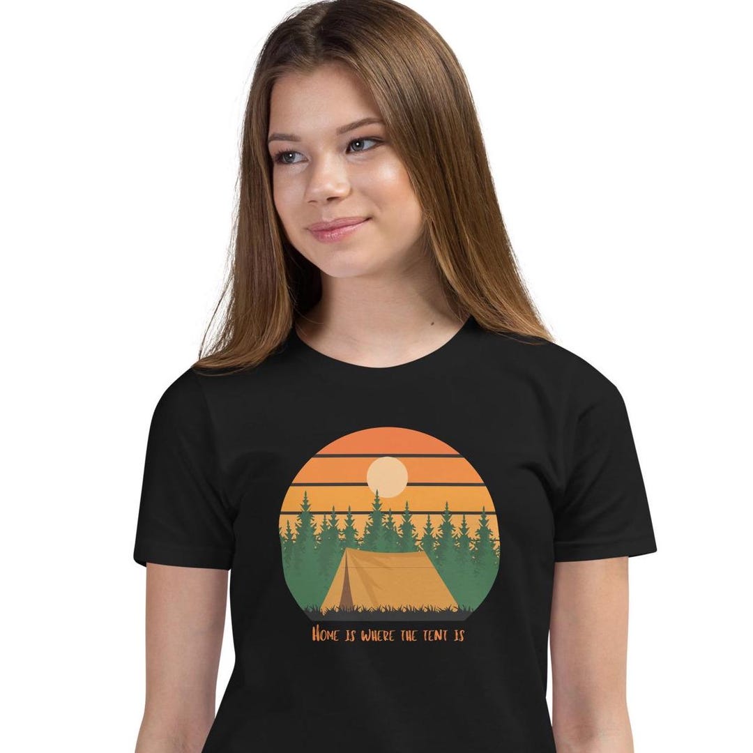 Home is Where the Tent is Kids T Shirt, Camping Tee, Camp, Explore
