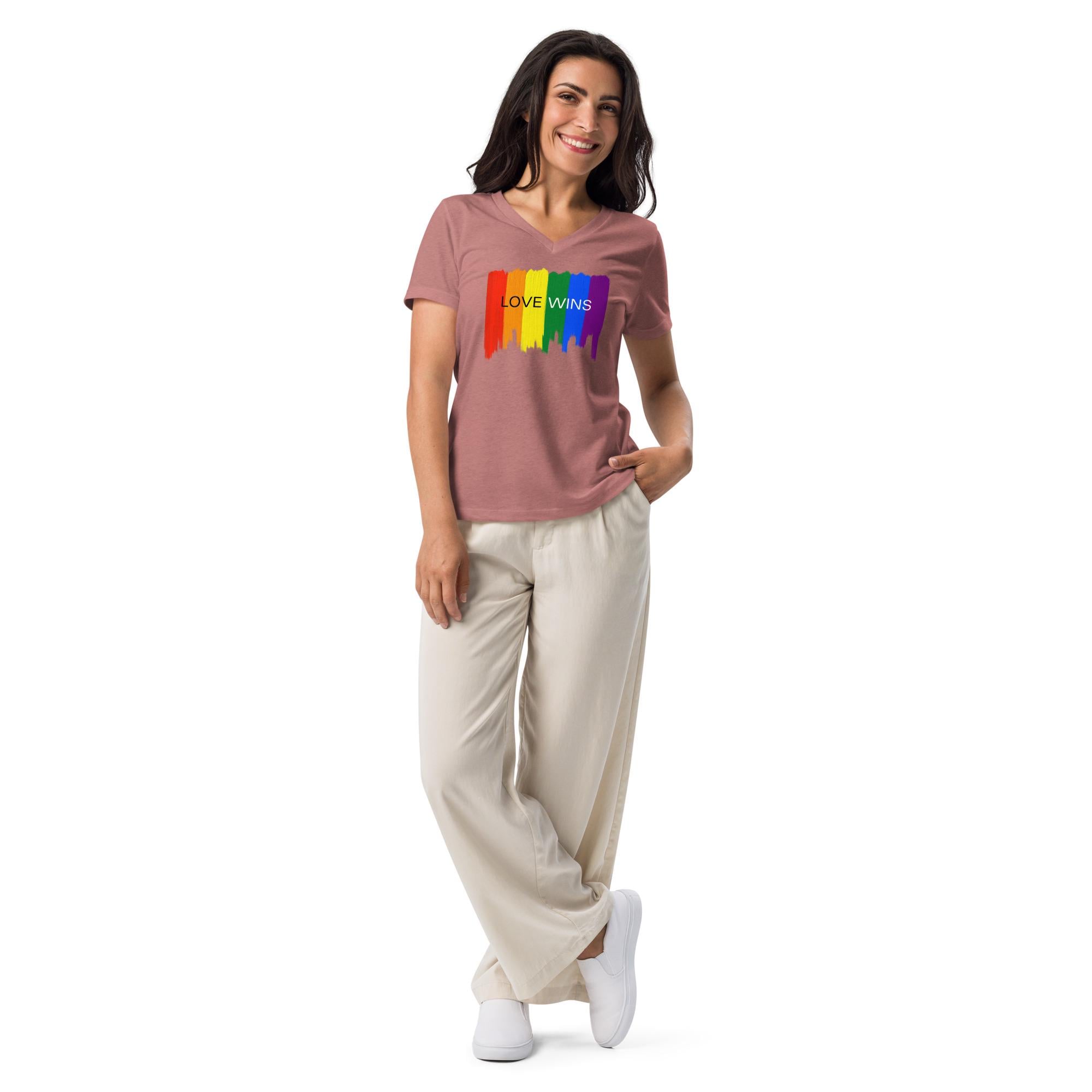 Love Wins Shirt For Women – Gay Pride T-Shirt With LGBT Rainbow Flag Paint Design, Vintage Crew Neck Casual Tee - View #5