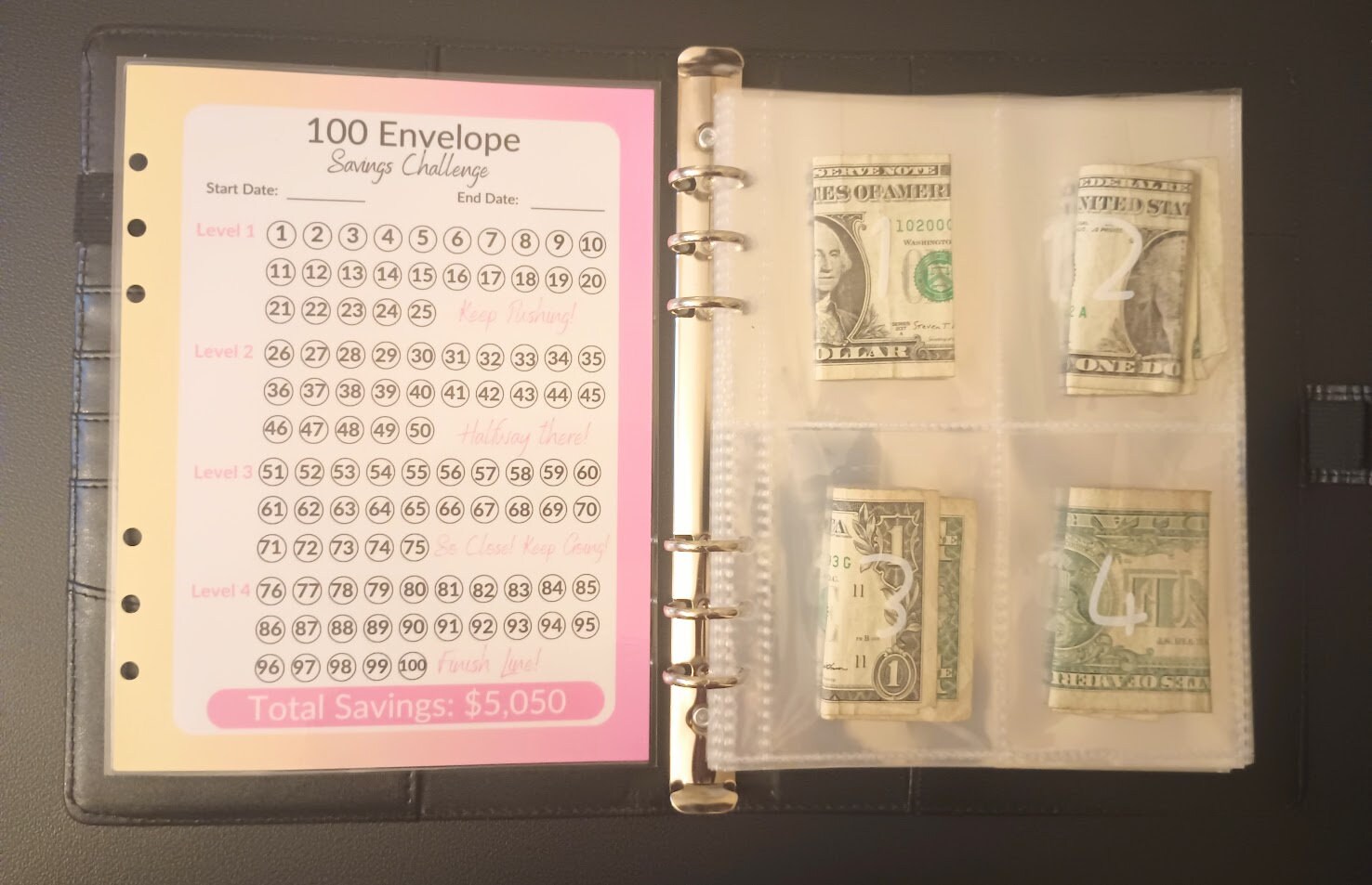 100 Envelopes Saving Challenge, 52 Weeks Money Saving Book, Budget Binder Money Saving Wallets for Cash (Silver