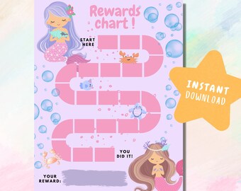 Printable Mermaid Reward Chart | Mermaid Chart | Daily Chore Chart | Girl Chore Chart | Sticker Chart |instant download | Mermaid rewards