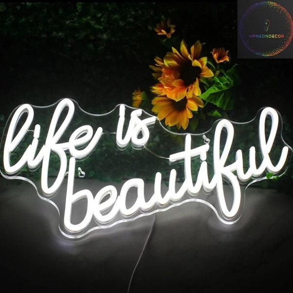 Life is Beautiful Neon Insegna Luminosa Citazione Wanddekoration für Wohnzimmer Home Decor