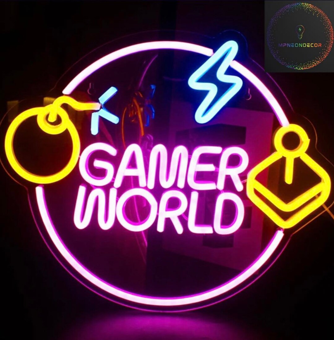 Gamer World Neon Sign, Gamer Neon Wall Decoration, Gift Idea for Game