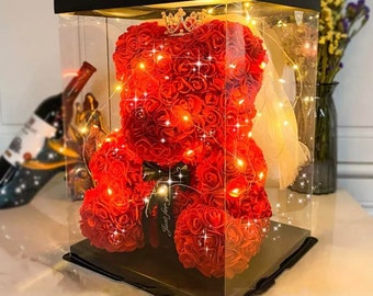 Teddy Bear of Roses with Lighting and Box Gift Idea for Valentine's Day, Anniversary Gift, Special Gift for Girlfriend