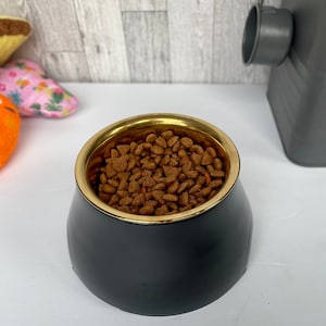Elevated Raised Dog Pet Bowl Black Gold Stainless Steel