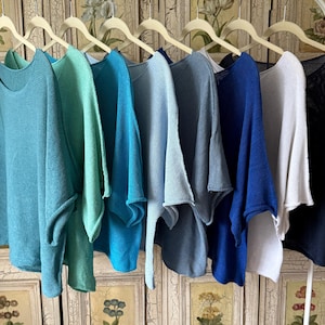 100% Knitted Cotton Sweater Women – Lightweight Knit Top, Petite Loose Fit, Short Sleeve Pullover, Natural Jumper, Holiday Outfit, Blue Navy