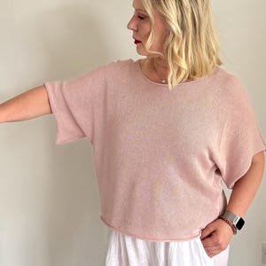 100% Cotton Sweater Women – Lightweight Knit Top, Petite Loose Fit, Short Sleeve Pullover, Natural Fiber Jumper, Holiday outfit, Soft  Pink