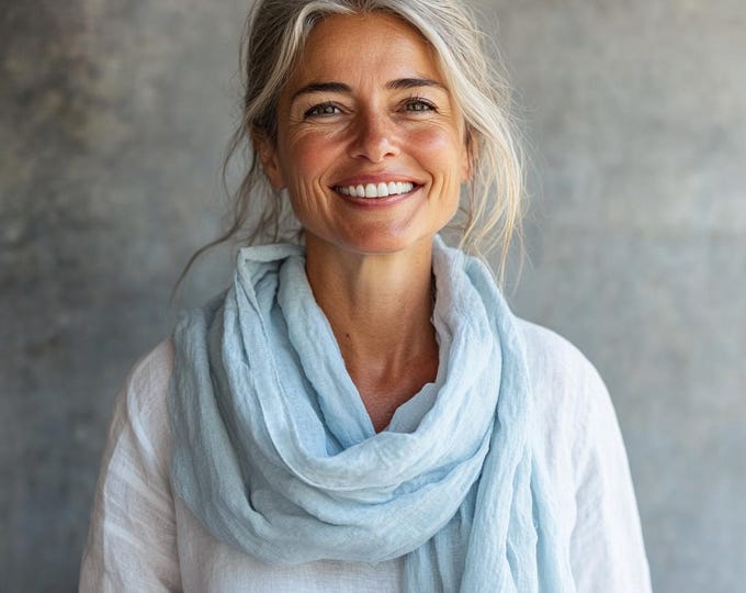 Linen Silk Scarf – Lightweight Natural Scarf, Unisex Elegant Summer Wrap, Breathable Travel Shawl, Wedding & Everyday Accessory, Pastel Blue