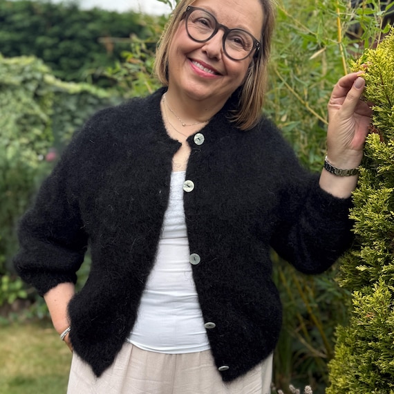Burgundy Mohair Cardigan, Baby Mohair Knit Sweater with Buttons, Long Sleeve Wrap Cardigan, Cozy Layering Sweater, One Size Women’s Knitwear