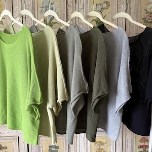 100% Knitted Cotton Sweater Women – Lightweight Knit Top, Petite Loose Fit, Short Sleeve Pullover, Natural Jumper, Holiday Outfit, Green