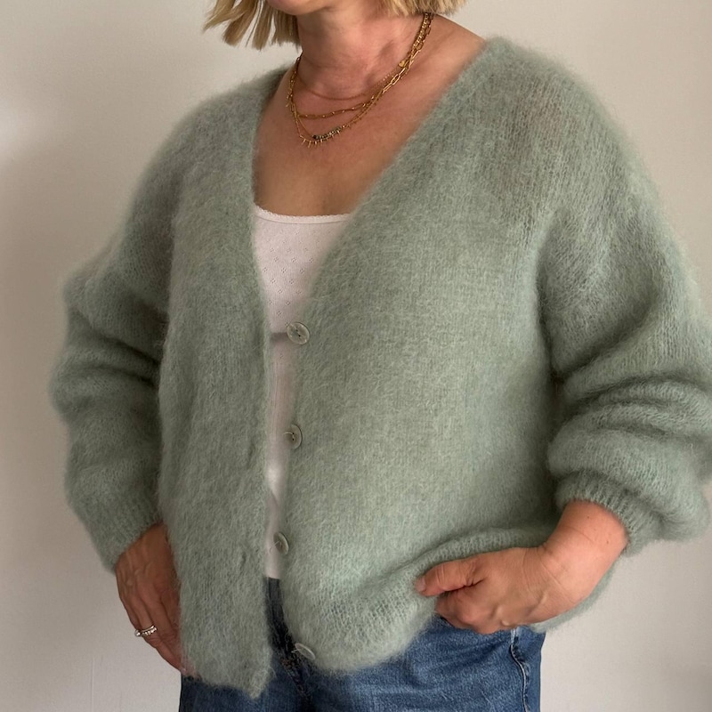 Long Sleeve Mohair Cardigan - Olive Green main image 0