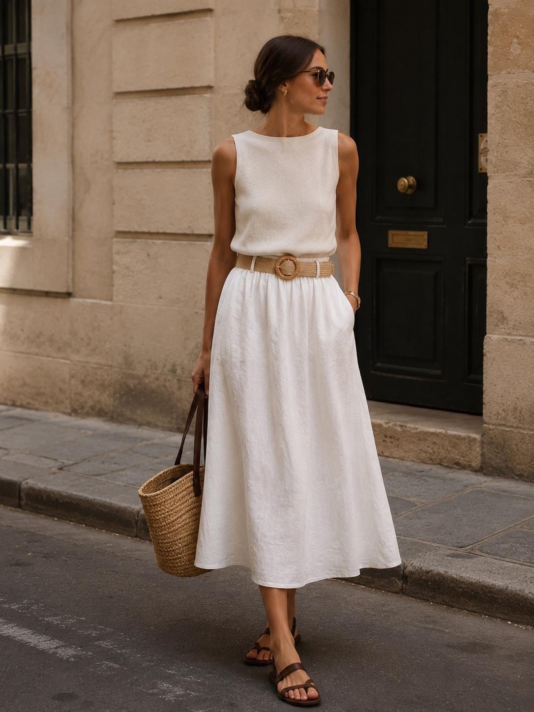 Linen Skirt Women High Waist Midi 100% Linen A-line Skirt Elastic