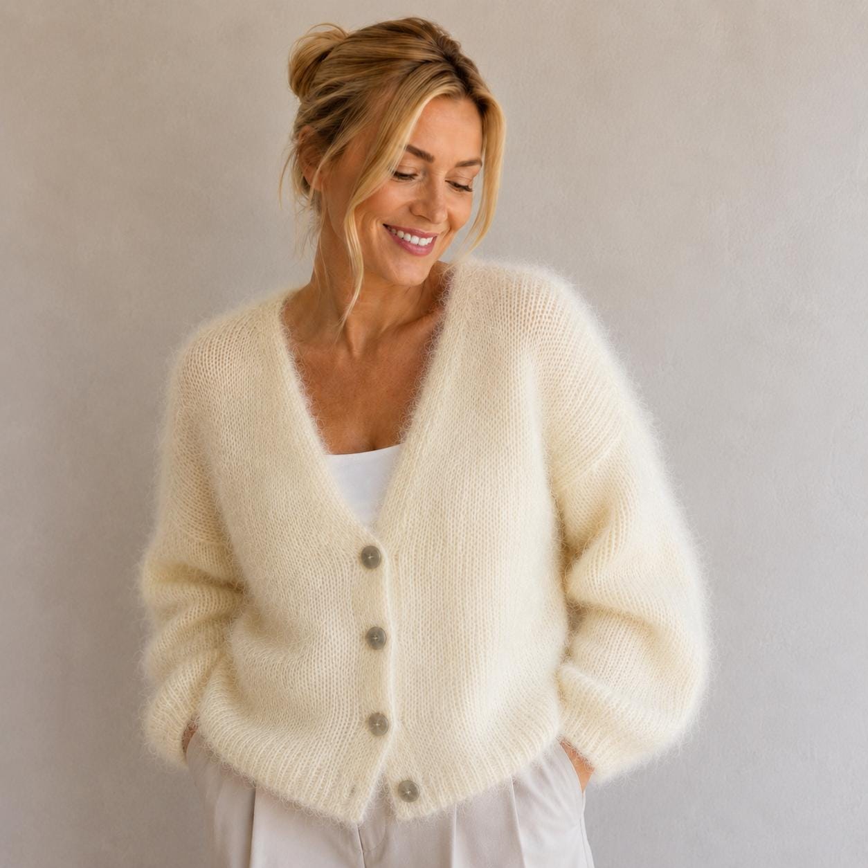 Women's Mohair Open Cardigan With Buttons – Loose Fit Knit | Cozy
