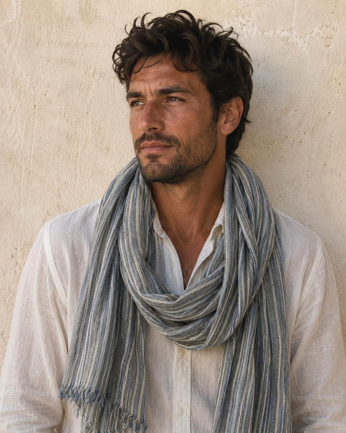 Men LINEN Cotton Scarf 80/20 Blend | Lightweight Shawl Wrap | Soft