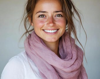 Linen Silk Scarf – Lightweight Natural Scarf, Elegant Summer Wrap, Breathable Travel Shawl, Wedding or Everyday Accessory, Old Rose - Pink