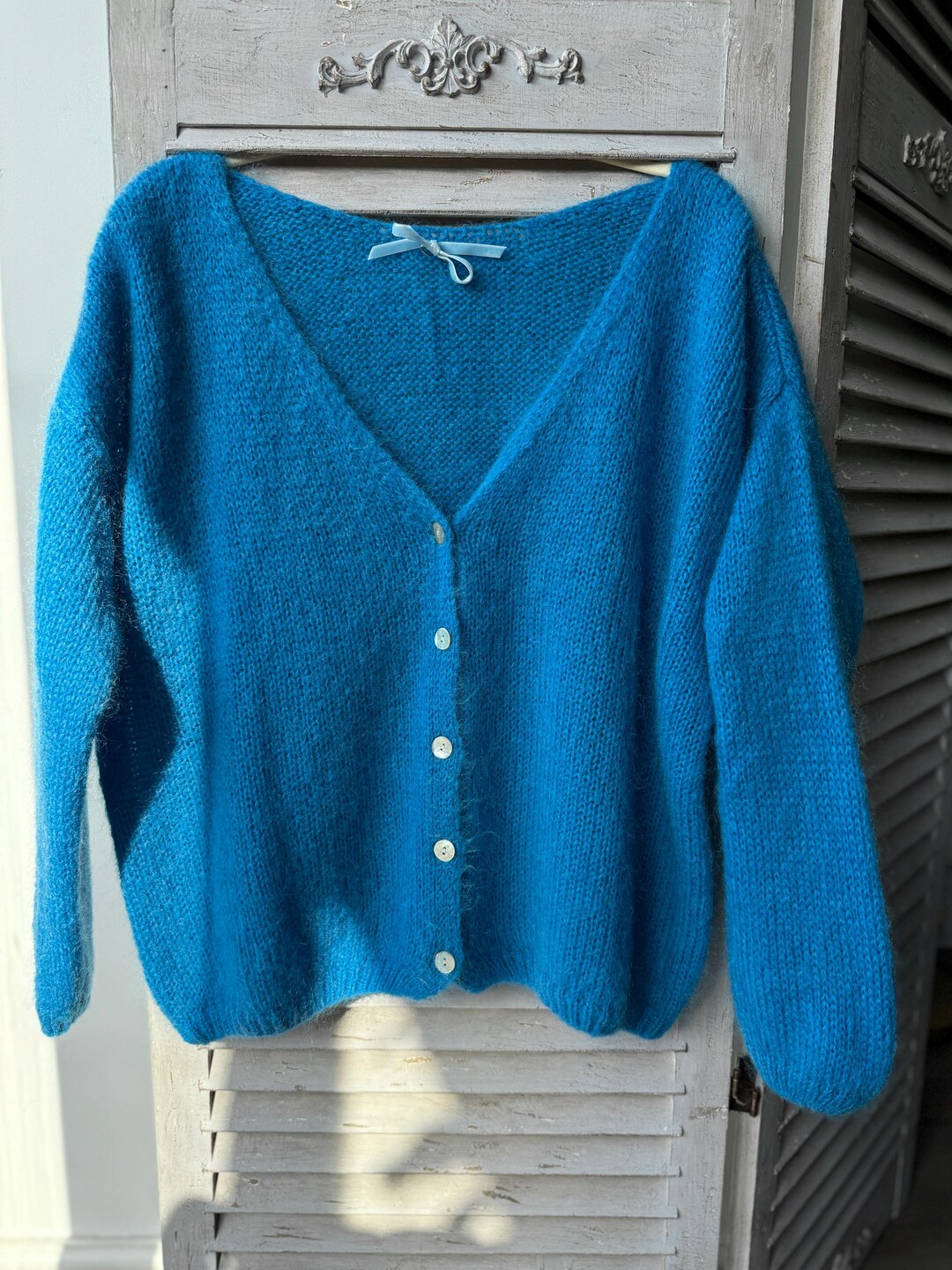 Mohair Cardigan –80% Baby Mohair, Wool, Loose Knit Sweater