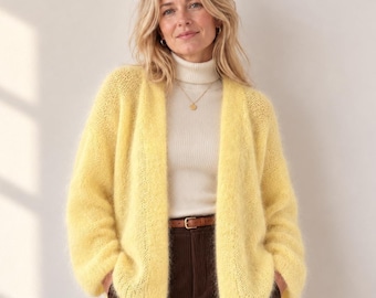 Luxury Mohair Cardigan | Handmade Women’s Knitwear | Soft Layer Sweater | Old Money Quiet Luxury Look | Elegant Scandinavian Style | Grey