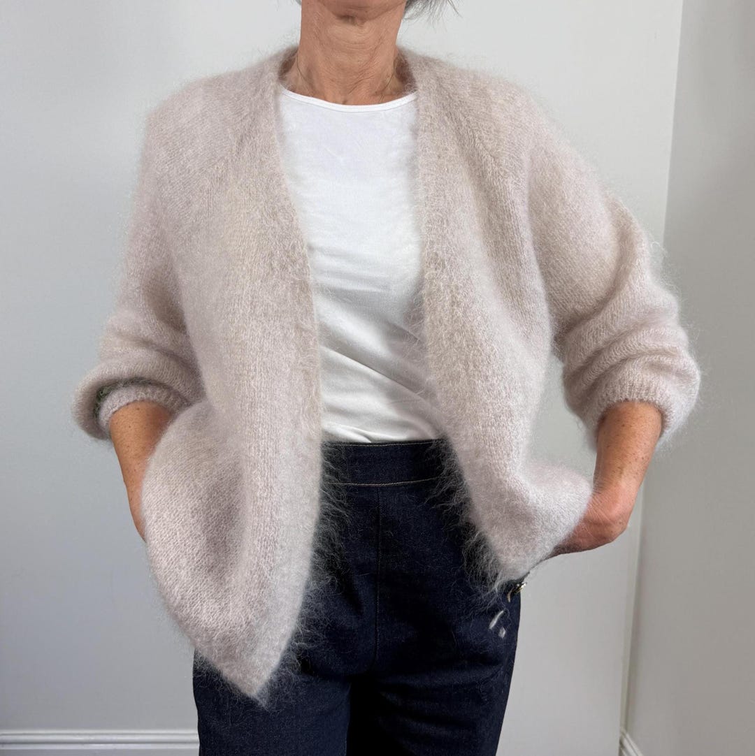 Beige Mohair Cardigan For Women Handmade Soft Knitwear Elegant Beige Mohair Cardigan For Women Handmade Soft Knitwear Elegant