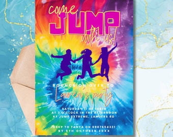 Invitación a fiesta de cumpleaños de trampolín niña niño / Invitación editable a parque de trampolín / Invitación de rebote / Invitación a fiesta de trampolín / Salto