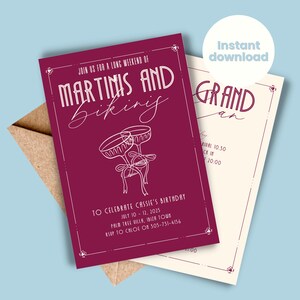 Bikinis And Martinis Invitation Birthday Weekend Hen Party Invite Celebration Tinis & Bikini Art Deco Template Dirty Martini Itinerary