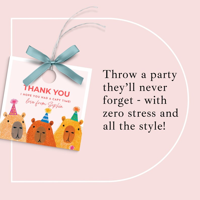 Capybara Favor Tags Editable Template, Cute Animal Thank You Tags, Kids ...