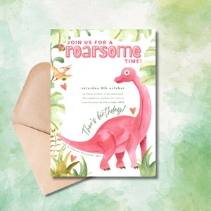 Dinosaur Birthday Party Invitation Roarsome Invitation Dinosaur Invitation T-Rex Invitation Dino Birthday Invite Template Boys Girls
