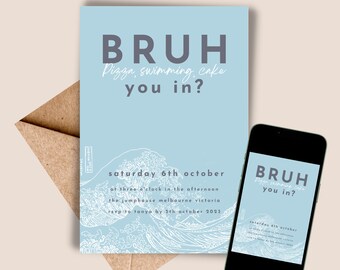 Bruh You're Invited Invitation Blue Wave Birthday Party Invite Boy's Birthday Template, Any Age, INSTANT DOWNLOAD Teens Kids Girls DIY