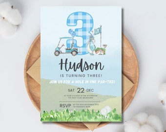Hole In One birthday party invite Masters Party Birthday Invitation Golf Birthday Kids Birthday Golf Invitation Golf Cart 3rd Birthday boy