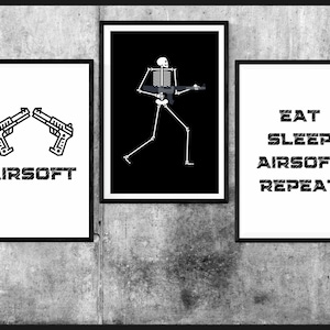 Airsoft prints set, set of 3, wall art, printable digital download, gift, paintball, boys, army