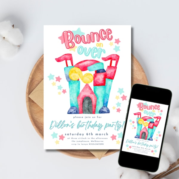 Bouncy Castle Birthday Party Invitation All Ages Bouncing Birthday Invite Let's Bounce Instant Download Fully Editable Canva Template