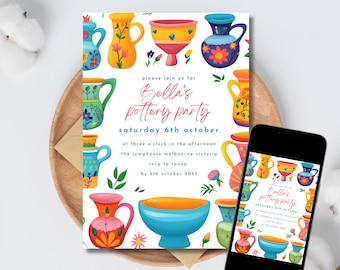 Pottery Painting Party Invitation Painting Birthday Invite Art Birthday Invite Craft Party Girl Birthday Boy Template Editable Downloadable