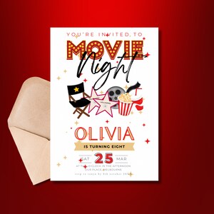 Film Party Einladung | Film Geburtstagseinladung | Kino-Geburtstagseinladung | Mädchen Junge | Geburtstagseinladung | Kinokarte Einladung