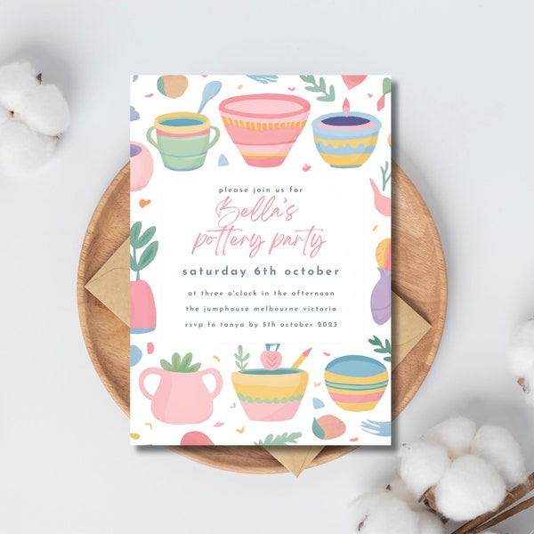 Pottery Painting Party Invitation Painting Birthday Invite Art Birthday Invite Craft Party Girl Birthday Boy Template Editable Downloadable