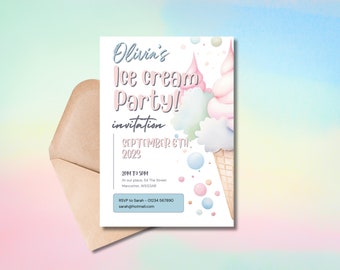 Editable Ice Cream Invitation Ice Cream Birthday Invite Ice Cream Party Here's The Scoop Digital Invite Girl Boy Party