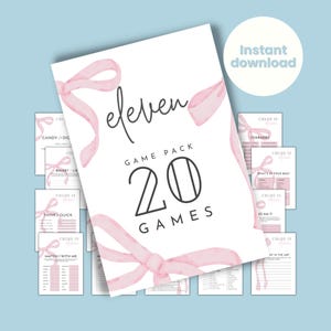 Feestspellen 11e verjaardag, roze strikken, afdrukbare tween-activiteiten, leuke verjaardag trivia voor meisjes INSTANT DOWNLOAD, bijpassende items elf