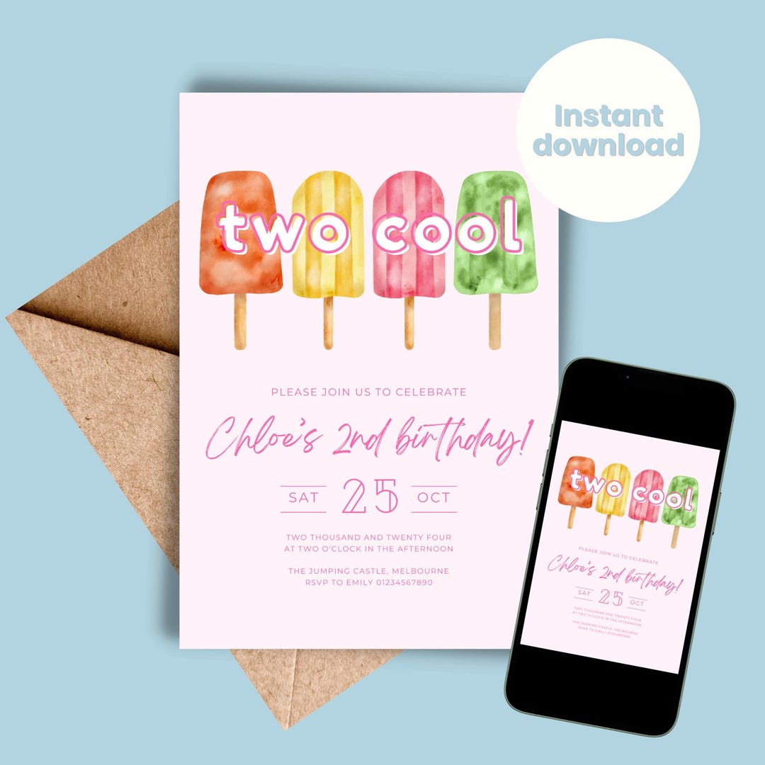 Invited Cool Two Cool Birthday Invite Template INSTANT DOWNLOAD Ice Cream Sweetie ...