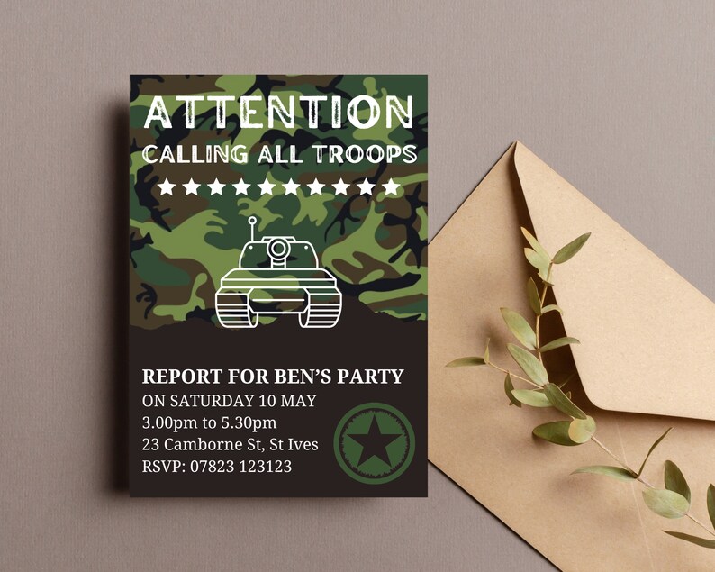 Birthday Party, INSTANT Download, Camo, Tank, Army, Troops, Teenager ...
