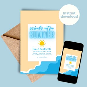 School&#39;s out for summer party invitation last day invite pool party summer end of school graduation beach party INSTANT DOWNLOAD