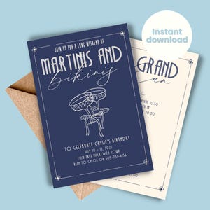 Bikinis And Martinis Invitation Birthday Weekend Hen Party Invite Celebration Tinis & Bikini Art Deco Template Dirty Martini Itinerary