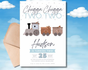 Train Birthday Invitation | Chugga Chugga Choo Choo | Invitation Two Two | 2nd Birthday Invite Second Birthday Party Boy | EDITABLE Digital