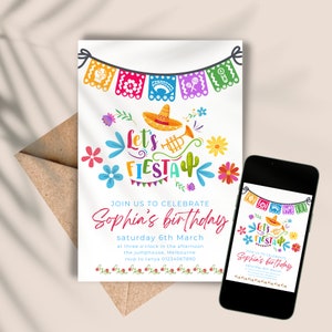 Mexico Theme Party Invitation Fiesta Invite Mexican Cinco de Mayo Floral Birthday Print Or Text Editable Invitation INSTANT DOWNLOAD