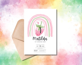 Berry Birthday Decorations | Berry First Birthday Invitation Template | Printable Strawberry 1st Birthday | 1st Birthday Girl | Canva