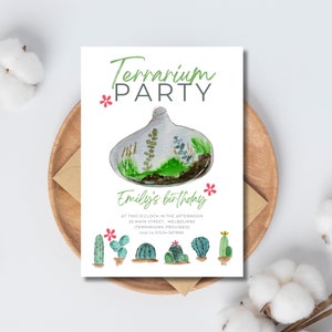 Digitale Terrarium Party Geburtstagseinladung | Pflanzen Geburtstagsparty lädt ein | Pflanzenliebhaber Geburtstag lädt ein | Sofort bearbeitbarer Download
