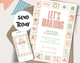 Mahjong Night Party Invitation: Editable Game Night Template (Digital Download)