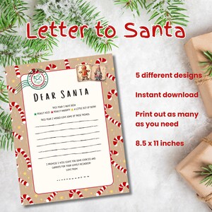 offizieller Brief an den Weihnachtsmann | Lieber Santa | Kinder Weihnachtswunschliste | Kinderbuchstabe an den Weihnachtsmann | Nikolaus Wunschliste | Sofort-Download | 5 Designs