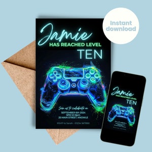 Birthday Party Invite for 10 Year Old Boy Double Digit Invitation, Video Game Gamer Party Editable Template, Printable, 10th Birthday