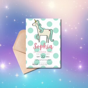 Unicorn Invitation | Editable Invitation | Unicorn Invite | Instant Download | Unicorn Party | Digital File | First birthday | 1st | One 1
